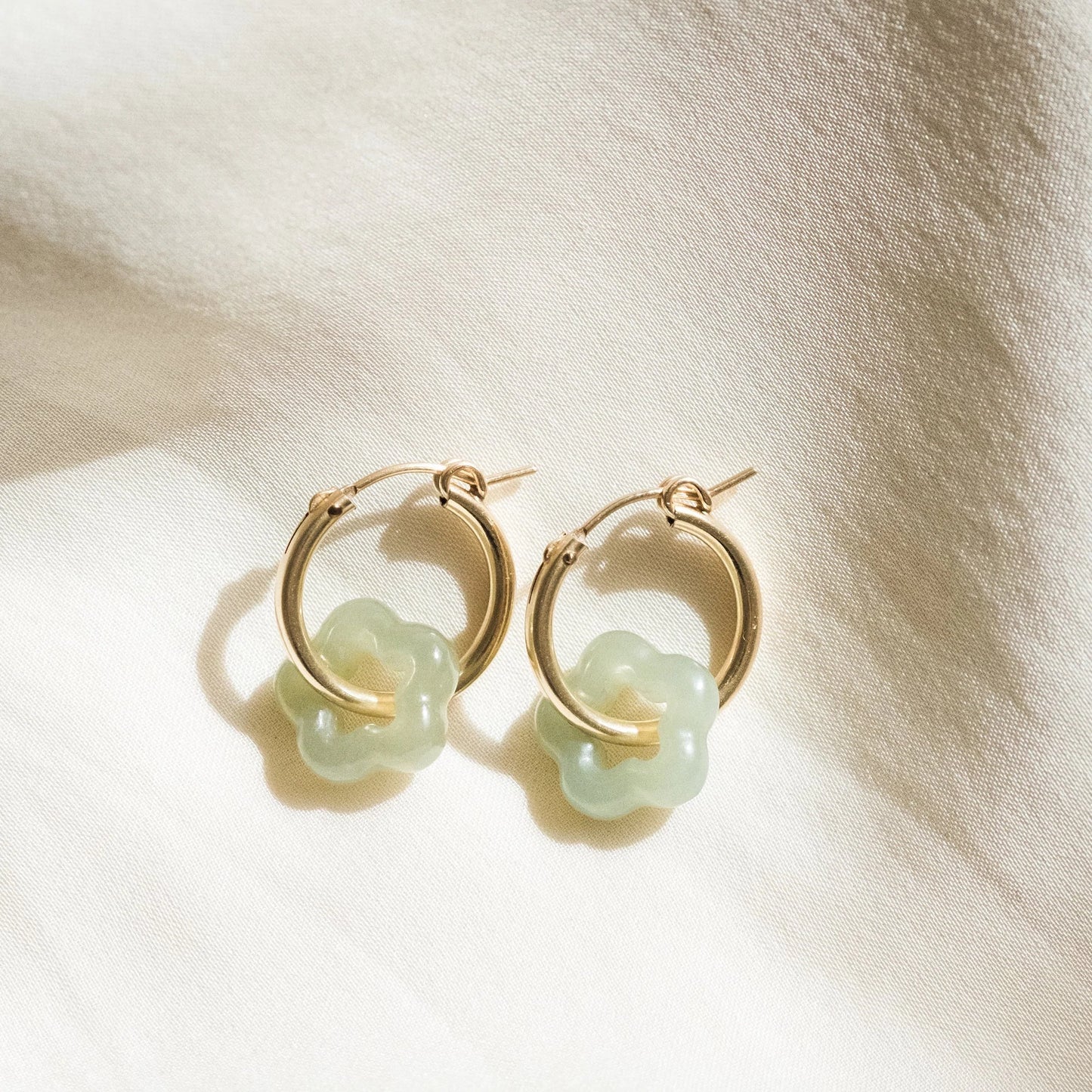 Jade Flower Hoop Earrings