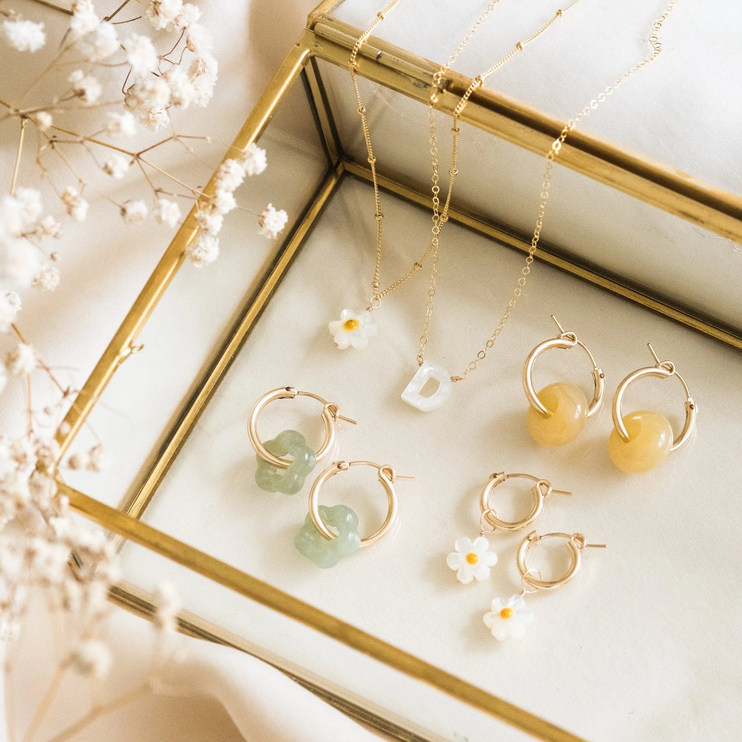Jade Flower Hoop Earrings
