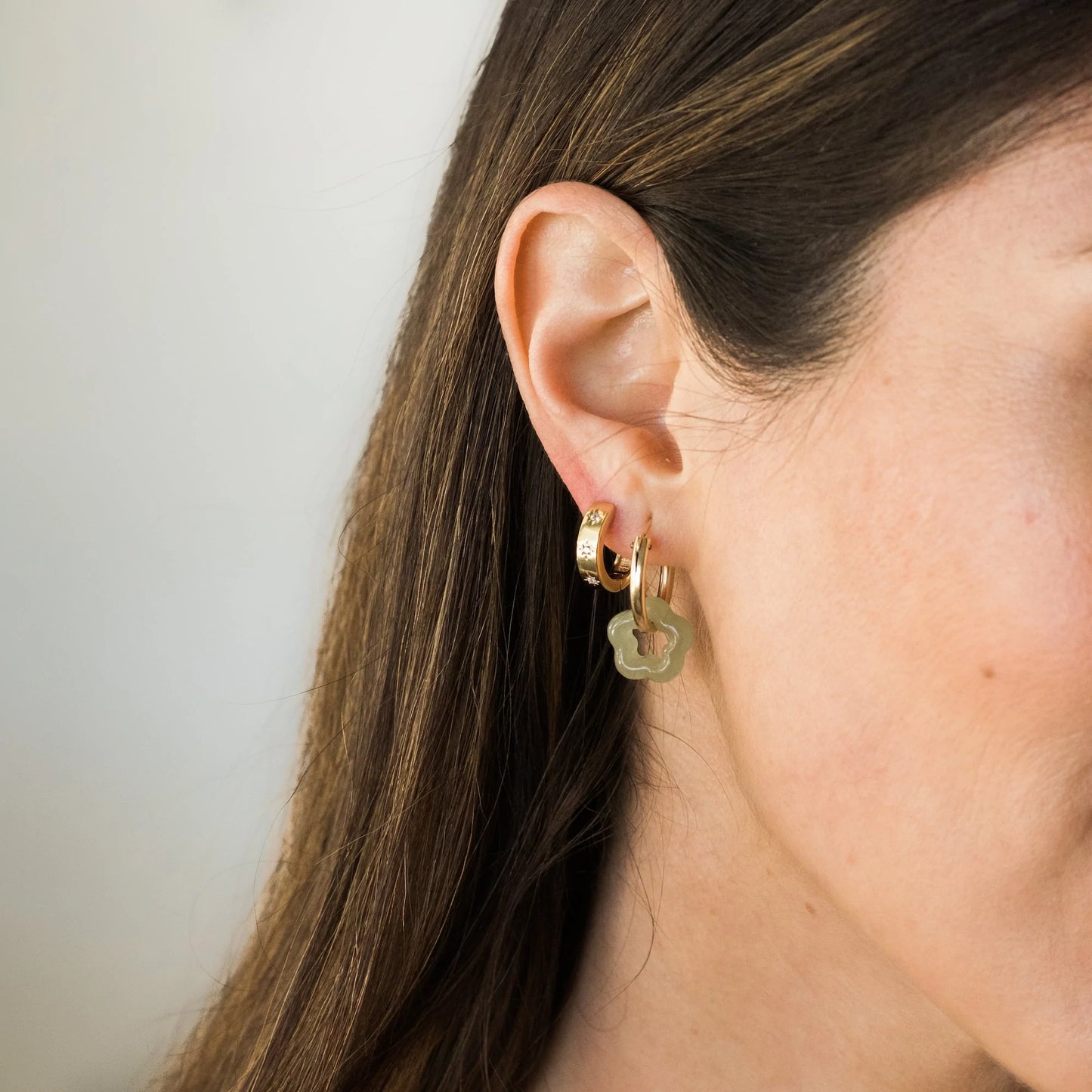 Jade Flower Hoop Earrings