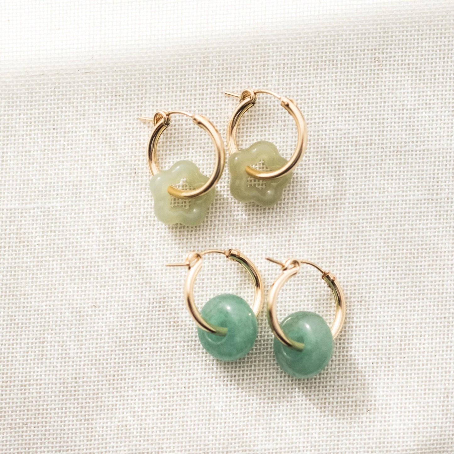 Jade Flower Hoop Earrings