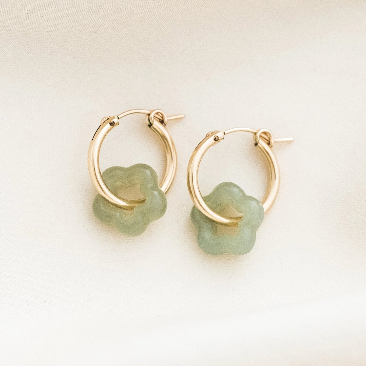 Jade Flower Hoop Earrings