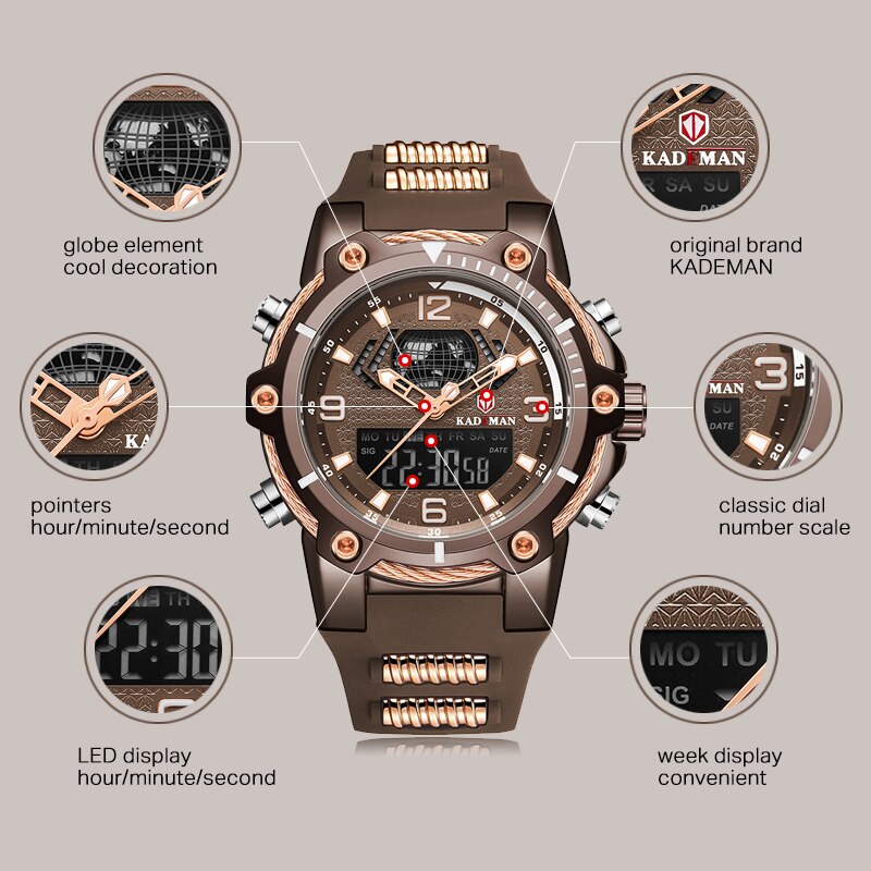 YSYH Fashion Men's Sport Quartz Watch Man Multifunction Waterproof Luminous Wristwatch Men Dual Dispay Clock Horloges Mannen