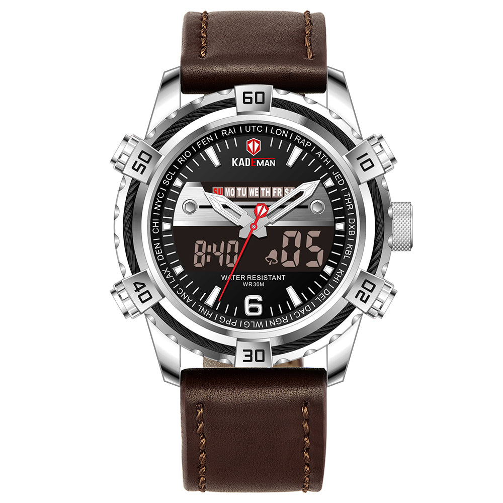 Luxury Male Watch with Alarm Clock Luminous Dial Digital Quartz Top Brand Man Watches New Dual Display Men's Watch