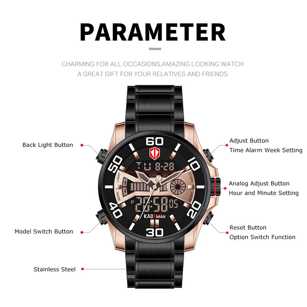 YSYH Men Army Sport Watches Male Military Stainless Quartz Clock Top Brand Mens LED Analog Digital Watch Relogio Masculino
