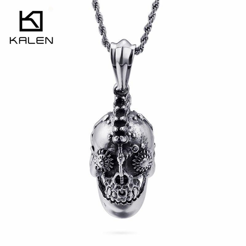 Hyperbole Mexican Skull Stainless Steel Pendant Necklace Silver Machine Charm Necklace-Necklace Pendant-Rossny