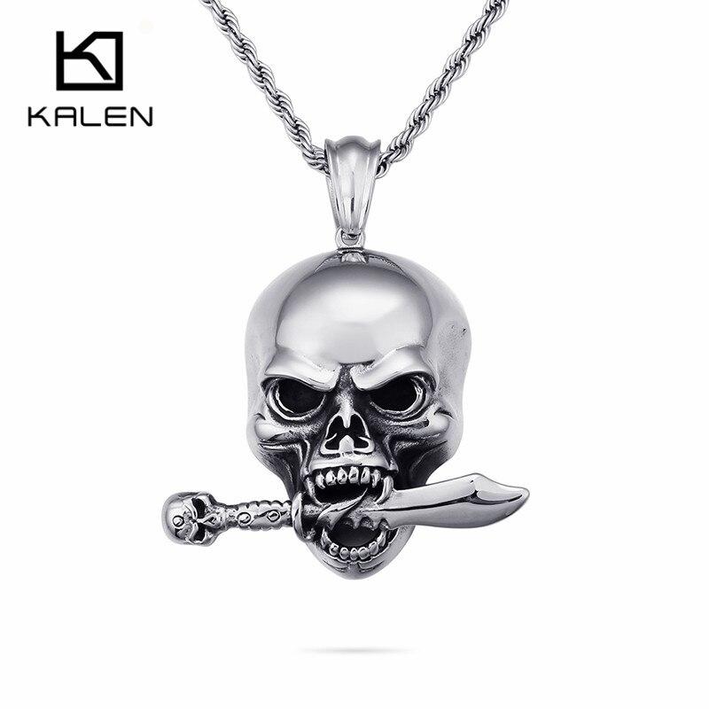 Viking Skull Neo-Gothic Stainless Steel Silver Sword Skull Chain Necklace Biker Jewelry-Necklace Pendant-Rossny