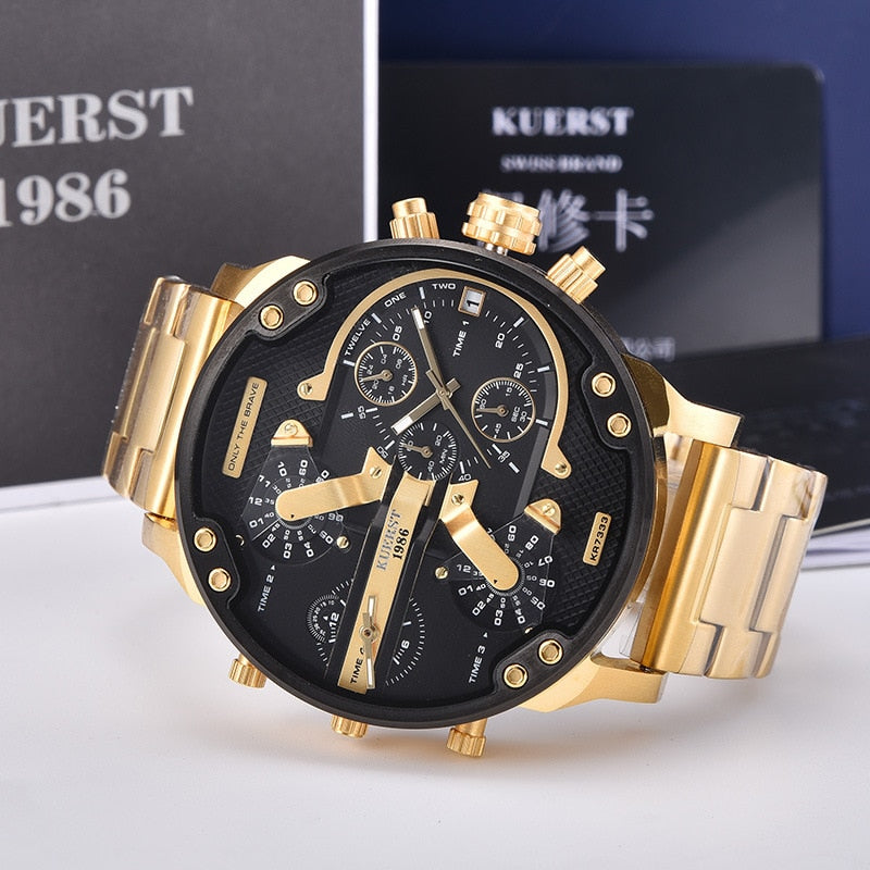 YSYH Men's Gold Watch Luxury Brand Waterproof Sport Quartz Clock Four Time Zone Display Big Dial Wrist Watch Men New