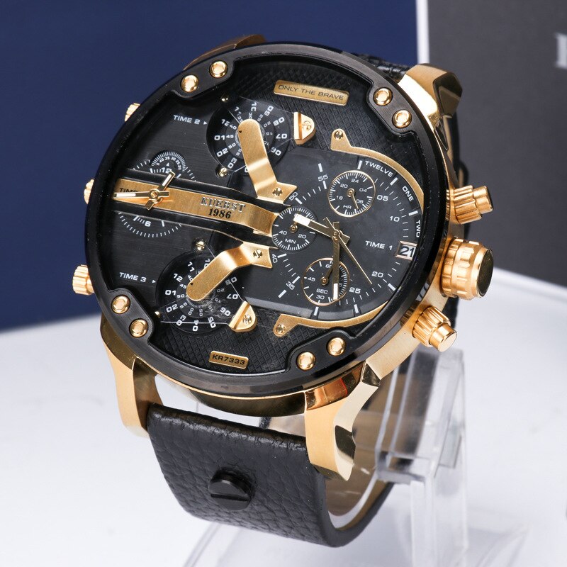 YSYH Men's Gold Watch Luxury Brand Waterproof Sport Quartz Clock Four Time Zone Display Big Dial Wrist Watch Men New