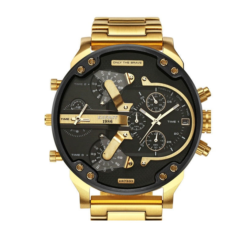 YSYH Men's Gold Watch Luxury Brand Waterproof Sport Quartz Clock Four Time Zone Display Big Dial Wrist Watch Men New