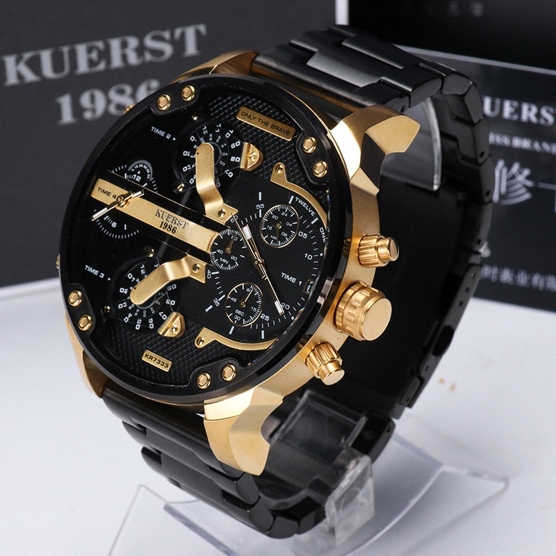 YSYH Men's Gold Watch Luxury Brand Waterproof Sport Quartz Clock Four Time Zone Display Big Dial Wrist Watch Men New