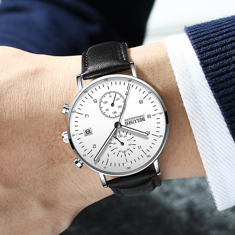YSYH Man Watches Waterproof Sport Wrist Watch Clock Male Leather Strap Chronograph Men Gift Minimalist Watch
