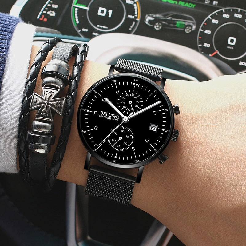 YSYH Man Watches Waterproof Sport Wrist Watch Clock Male Leather Strap Chronograph Men Gift Minimalist Watch