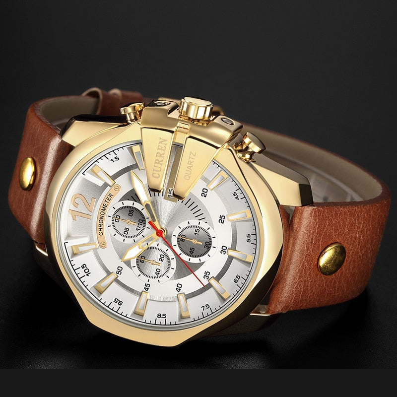 YSYH Men Luxury Brand Casual Sports Watches Modern Quartz Wrist Watch Genuine Leather Strap Male Clock