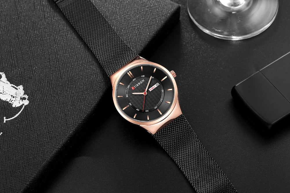 Men Simple Watch Man Fashion Brand YSYH Casual Business Quartz Wristwatch With Week and Date Steel Mesh Relojes Hombre