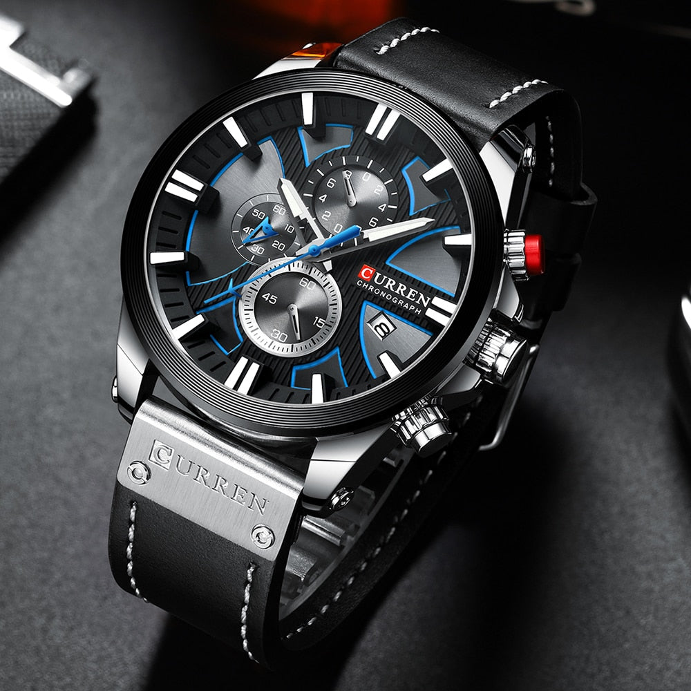 Men Watch Wrist YSYH Luxury Leather Quartz Clock Chronograph Wristwatch