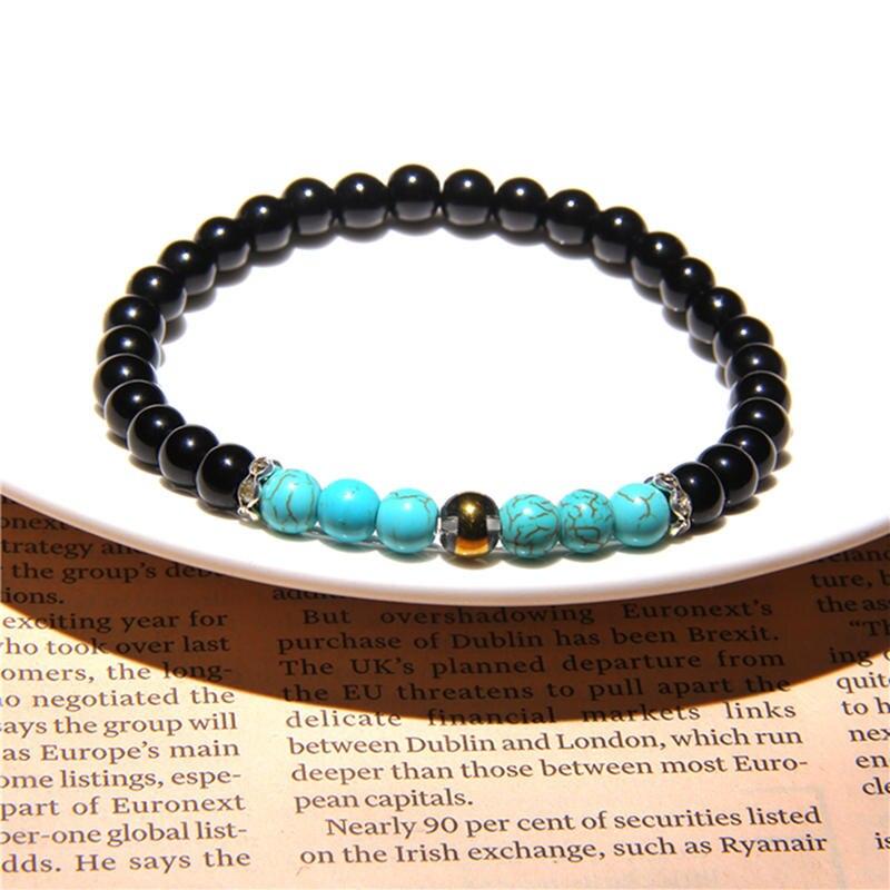 Black Onyx Stone Beaded Bracelet Turquoises Strand Bangle Buddha Jewelry-Bracelet-Rossny