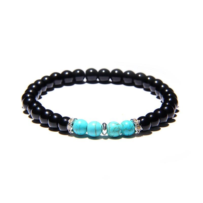Black Onyx Stone Beaded Bracelet Turquoises Strand Bangle Buddha Jewelry-Bracelet-Rossny