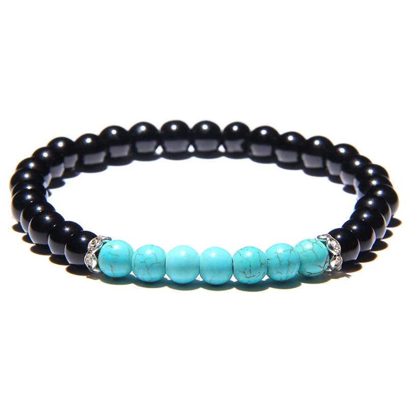Black Onyx Stone Beaded Bracelet Turquoises Strand Bangle Buddha Jewelry-Bracelet-Rossny