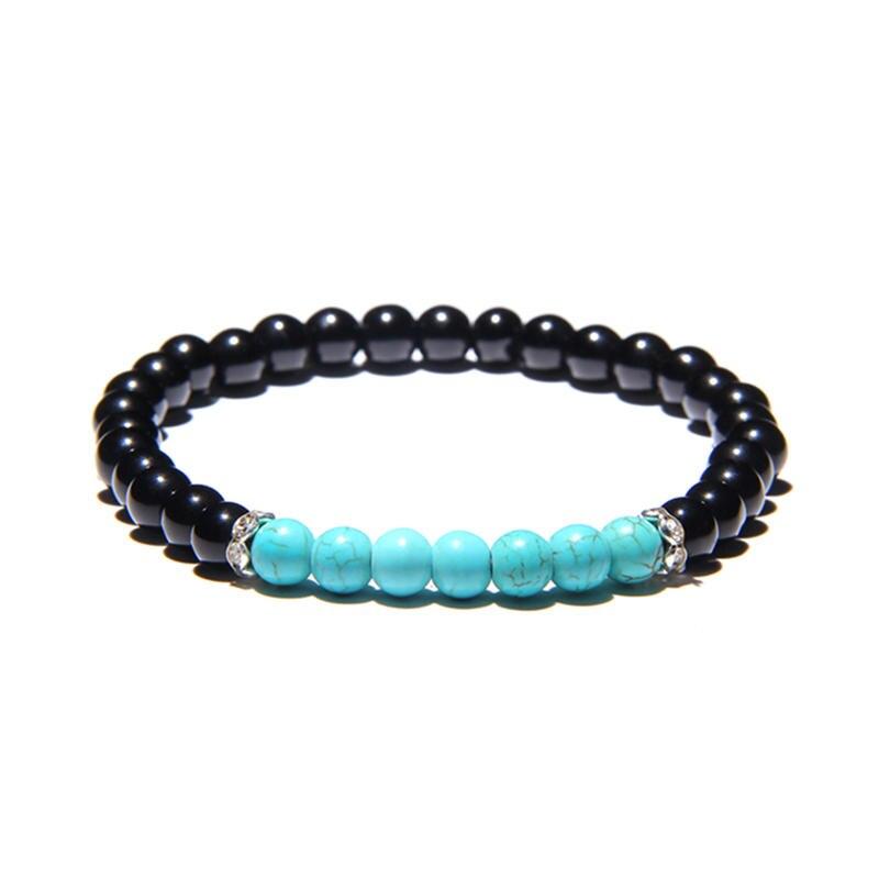 Black Onyx Stone Beaded Bracelet Turquoises Strand Bangle Buddha Jewelry-Bracelet-Rossny