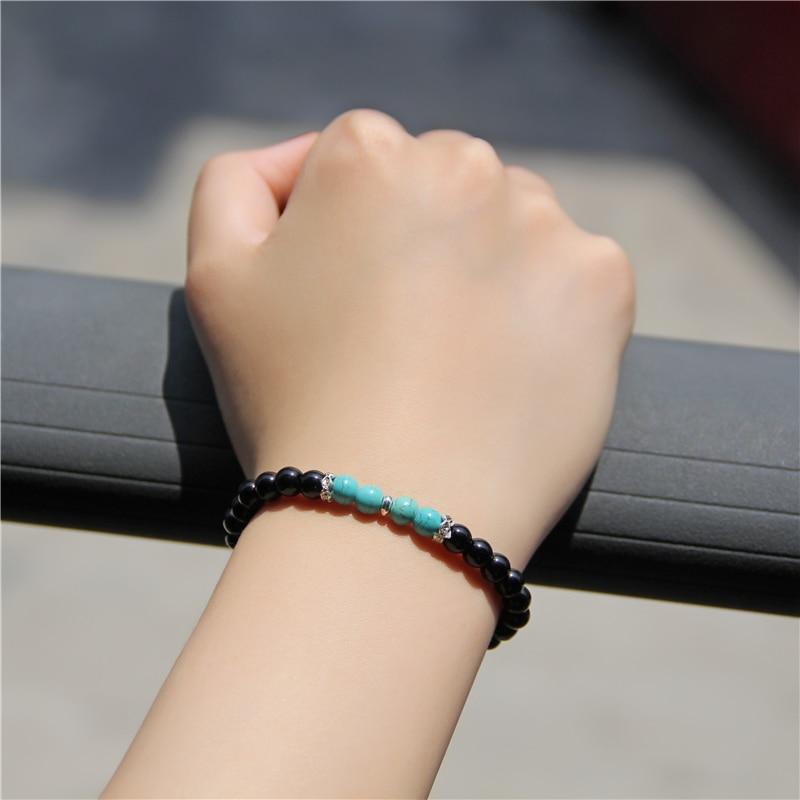 Black Onyx Stone Beaded Bracelet Turquoises Strand Bangle Buddha Jewelry-Bracelet-Rossny