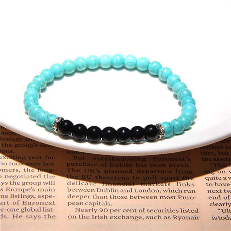 Black Onyx Stone Beaded Bracelet Turquoises Strand Bangle Buddha Jewelry-Bracelet-Rossny