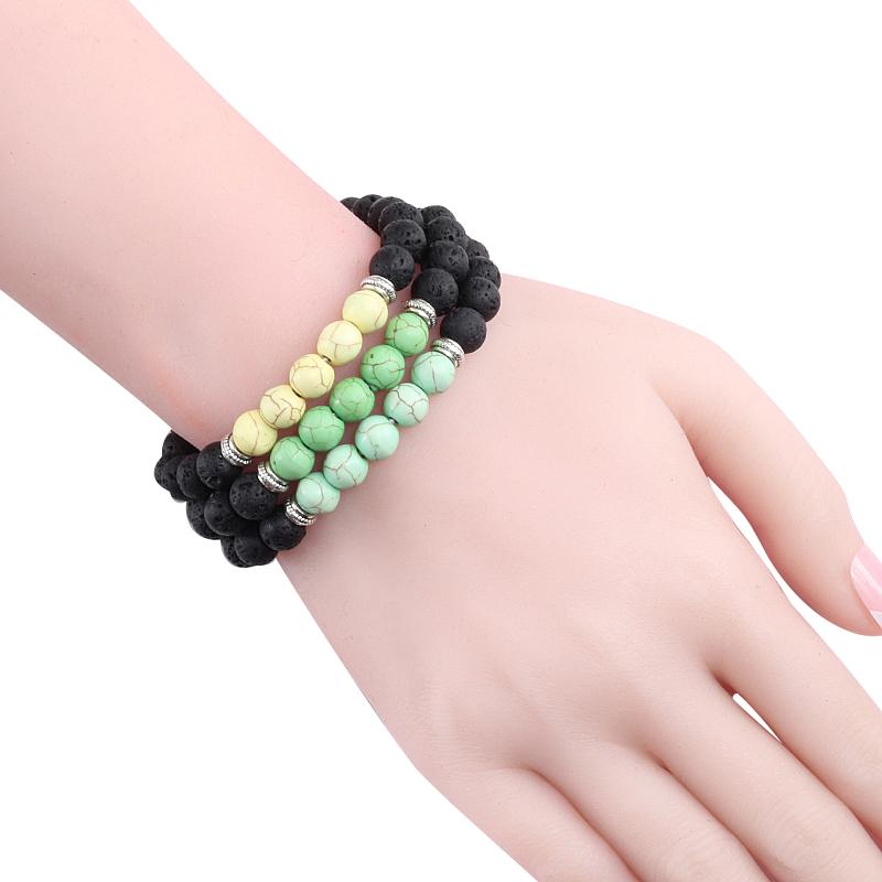 Volcanic Bracelets Chakra Balance Beads Black Lava Turquoises Strand Bangle Buddha Jewelry-Bracelet-Rossny