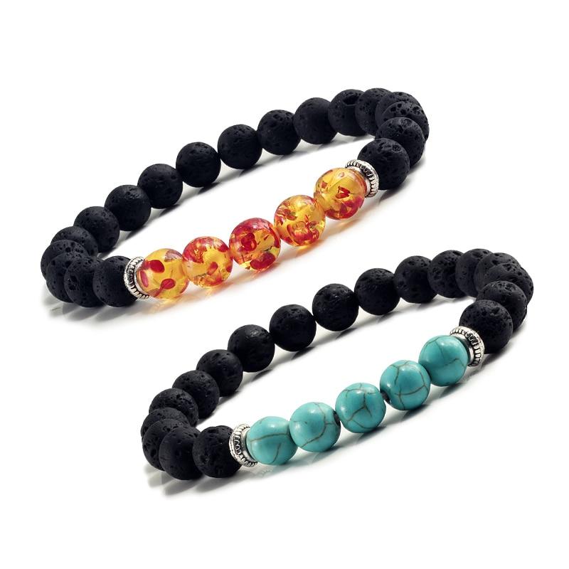 Volcanic Bracelets Chakra Balance Beads Black Lava Turquoises Strand Bangle Buddha Jewelry-Bracelet-Rossny