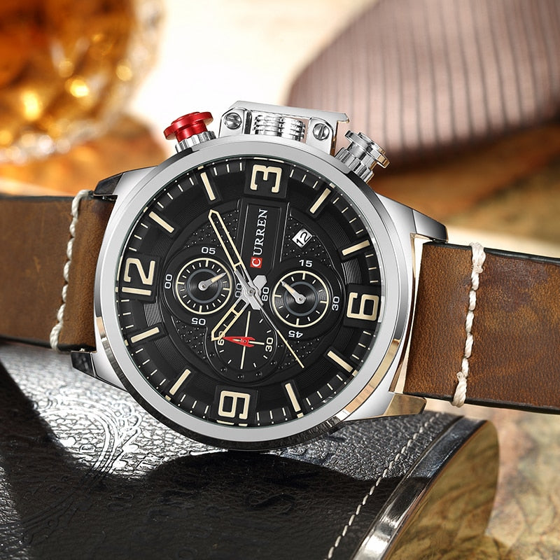 Men's Watch YSYH Brand Luxury Chronograph Quartz Sports Wristwatch High Quality Leather Strap Date Male Clock