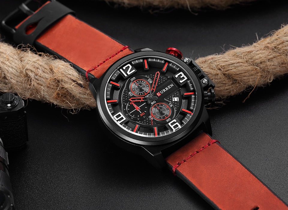 Men's Watch YSYH Brand Luxury Chronograph Quartz Sports Wristwatch High Quality Leather Strap Date Male Clock