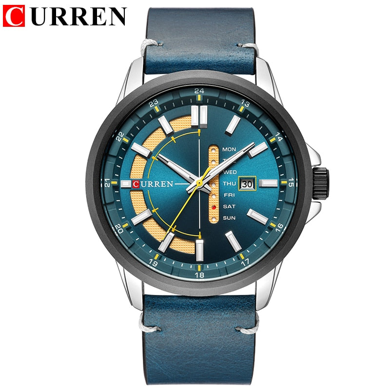 YSYH Dial Quartz Wristwatch Leather Strap Watch Display Date and Week Clock Green