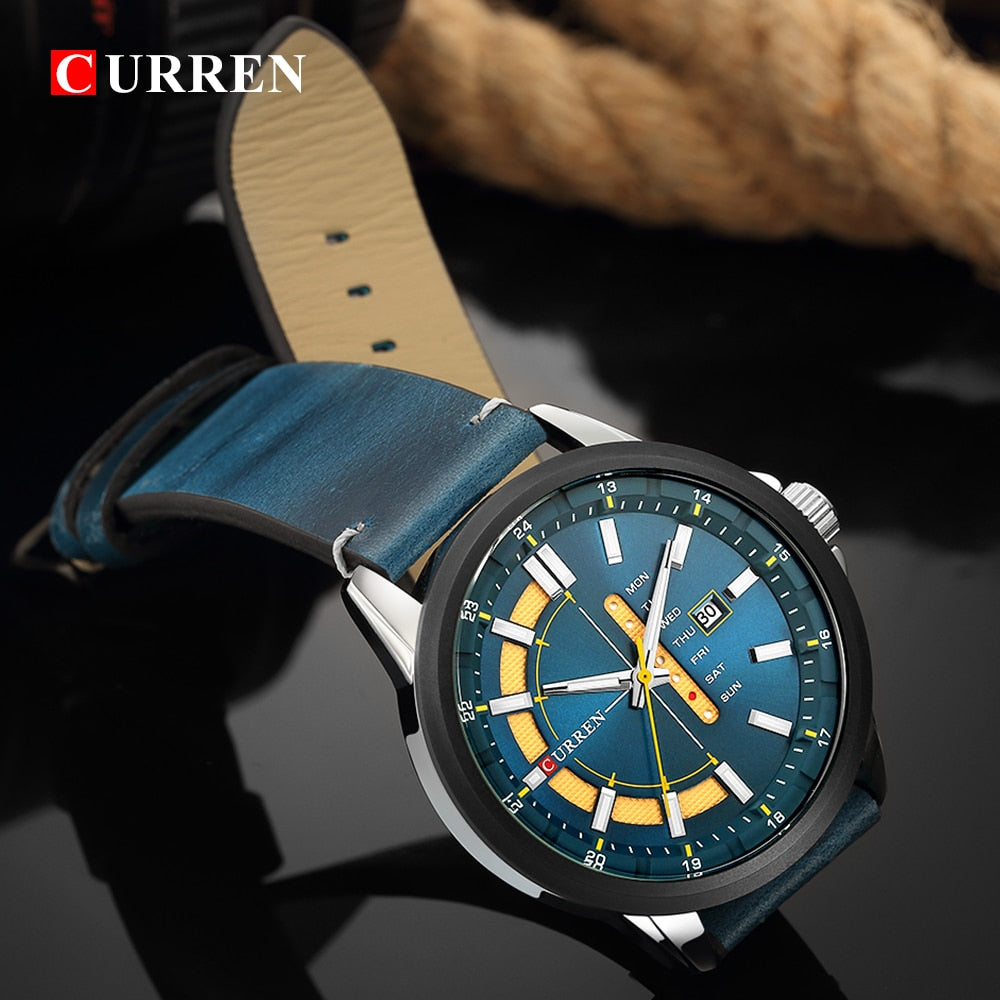 YSYH Dial Quartz Wristwatch Leather Strap Watch Display Date and Week Clock Green