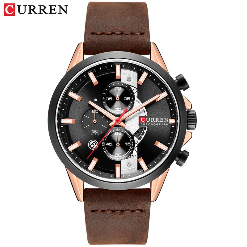 YSYH Luxury Chronograph Sports Men's Watch Casual Calendar Wristwatch with Leather Strap Male Clock