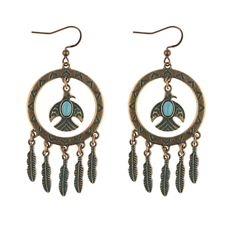 Vintage Silver Turquoise Tassel Beaded Earrings-Earrings-Rossny