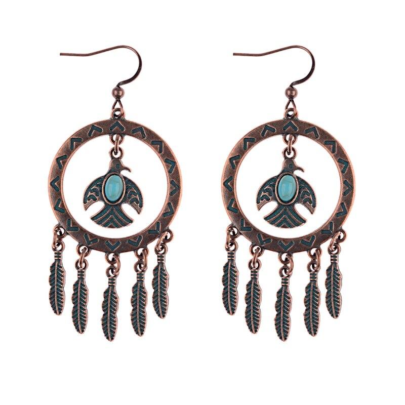 Vintage Silver Turquoise Tassel Beaded Earrings-Earrings-Rossny