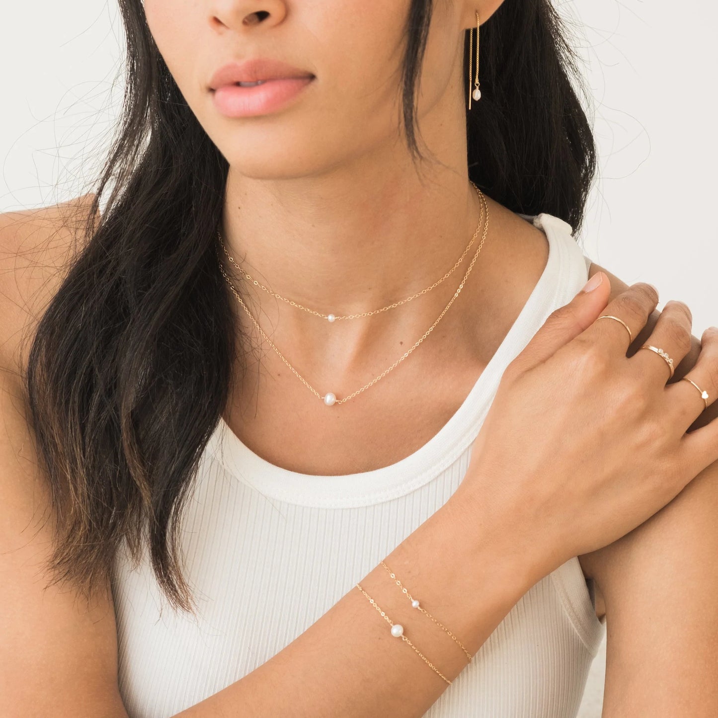 Pearl Drop Threader Earrings