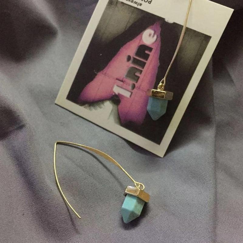 U shape drop natural Turquoise gold dangle earrings-Eearrings-Rossny