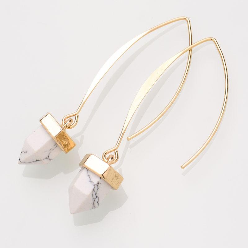 U shape drop natural Turquoise gold dangle earrings-Eearrings-Rossny