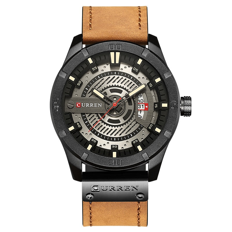 YSYH Men's Sports Quartz-Watches Calendar Leather Strap Waterproof Wristwatch Male Clock Montre Homme