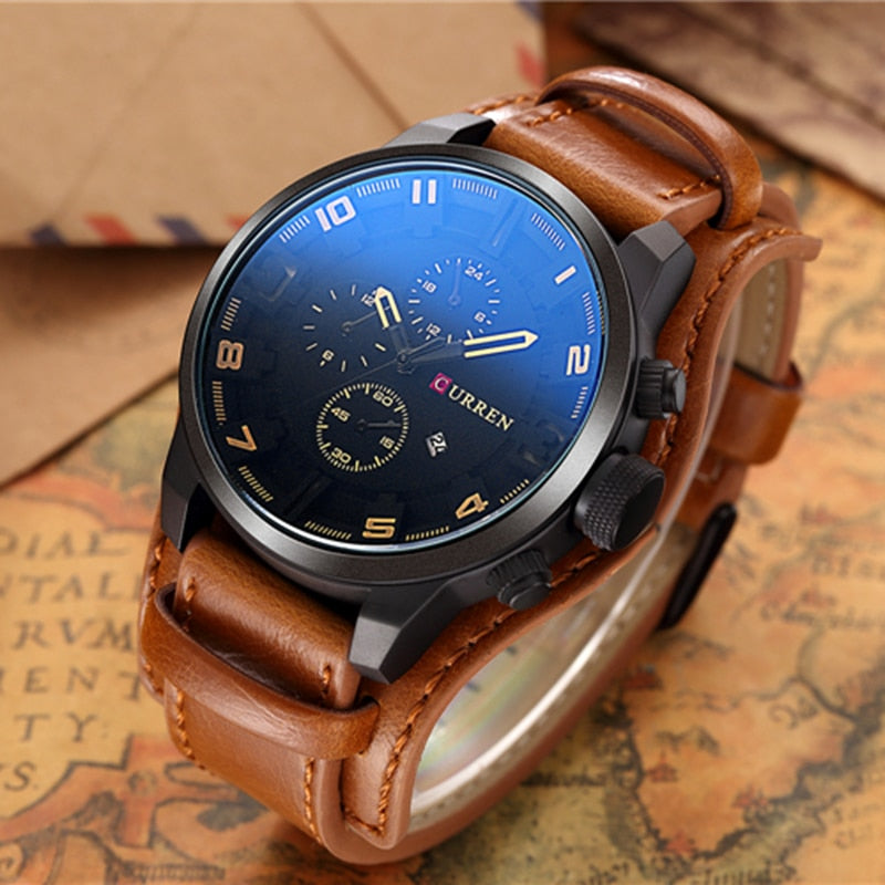 YSYH Watch Men Military Quartz Watch Luxury Leather Sports Wristwatch