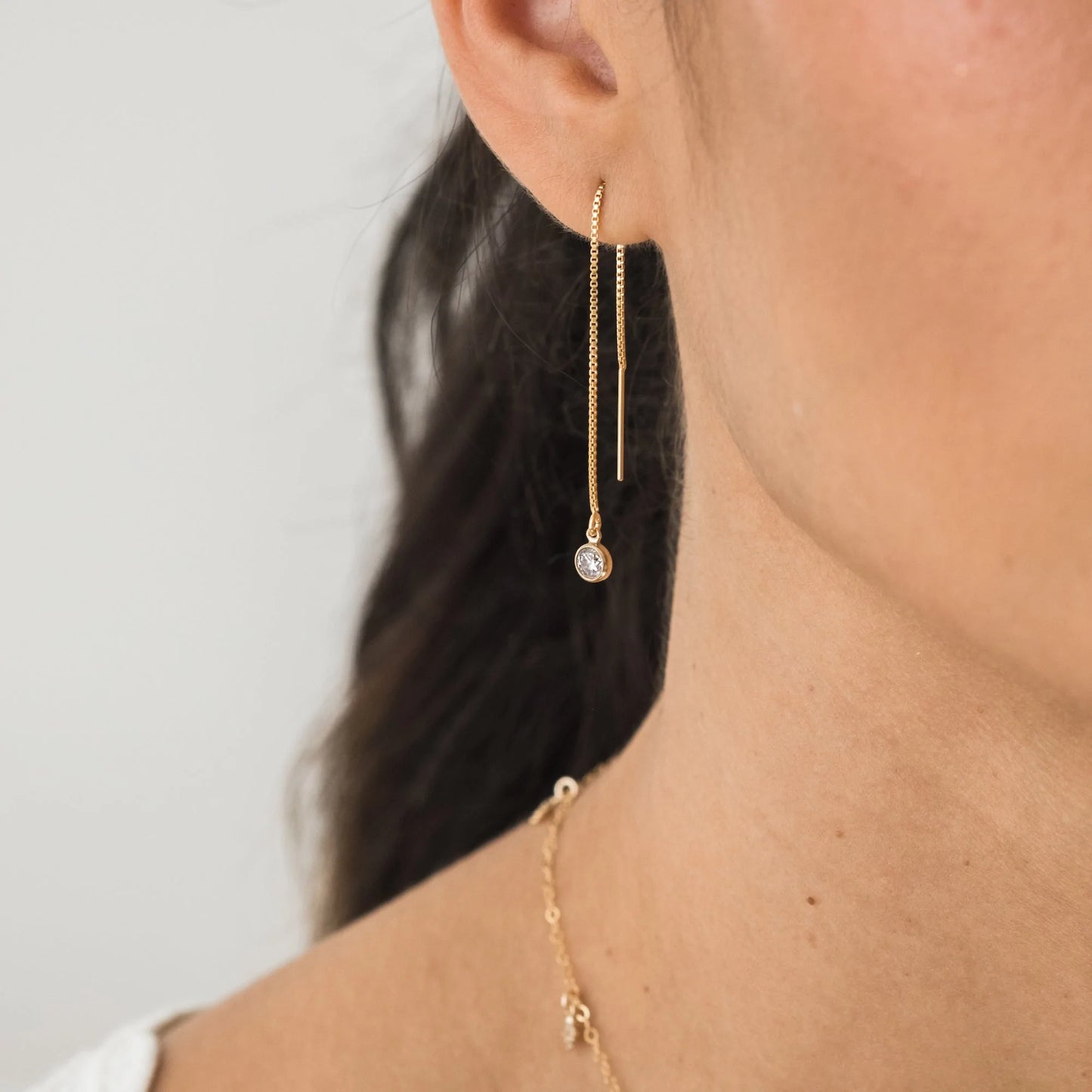 Tiny Solitaire Threader Earrings