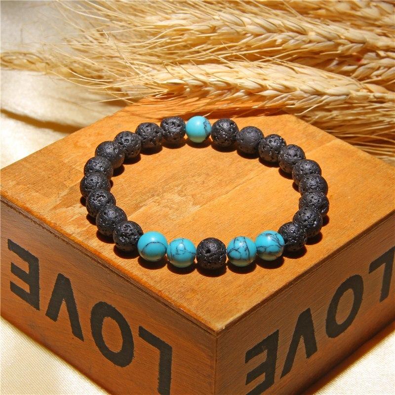 Lava Stone Bracelet Black Buddha chakra White Turquoised Beads Bracelet-Bracelet-Rossny