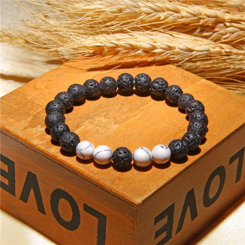 Lava Stone Bracelet Black Buddha chakra White Turquoised Beads Bracelet-Bracelet-Rossny