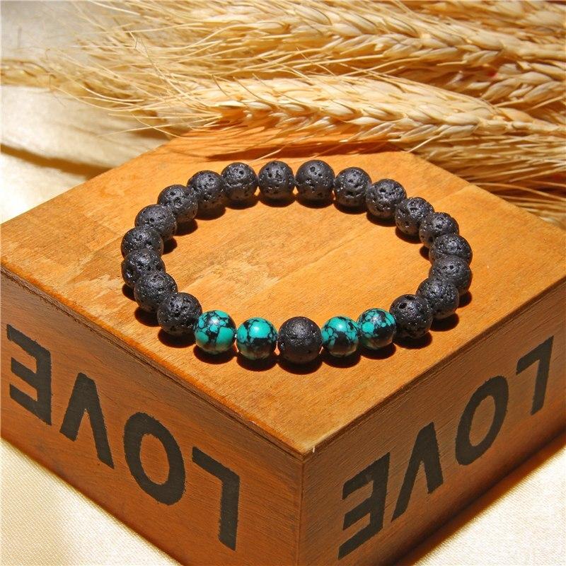Lava Stone Bracelet Black Buddha chakra White Turquoised Beads Bracelet-Bracelet-Rossny