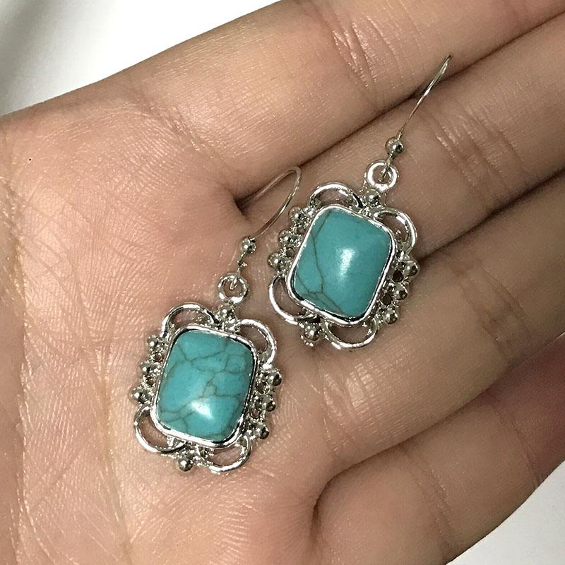Vintage Turquoises Alloy Pattern Dangle Earrings-Earrings-Rossny