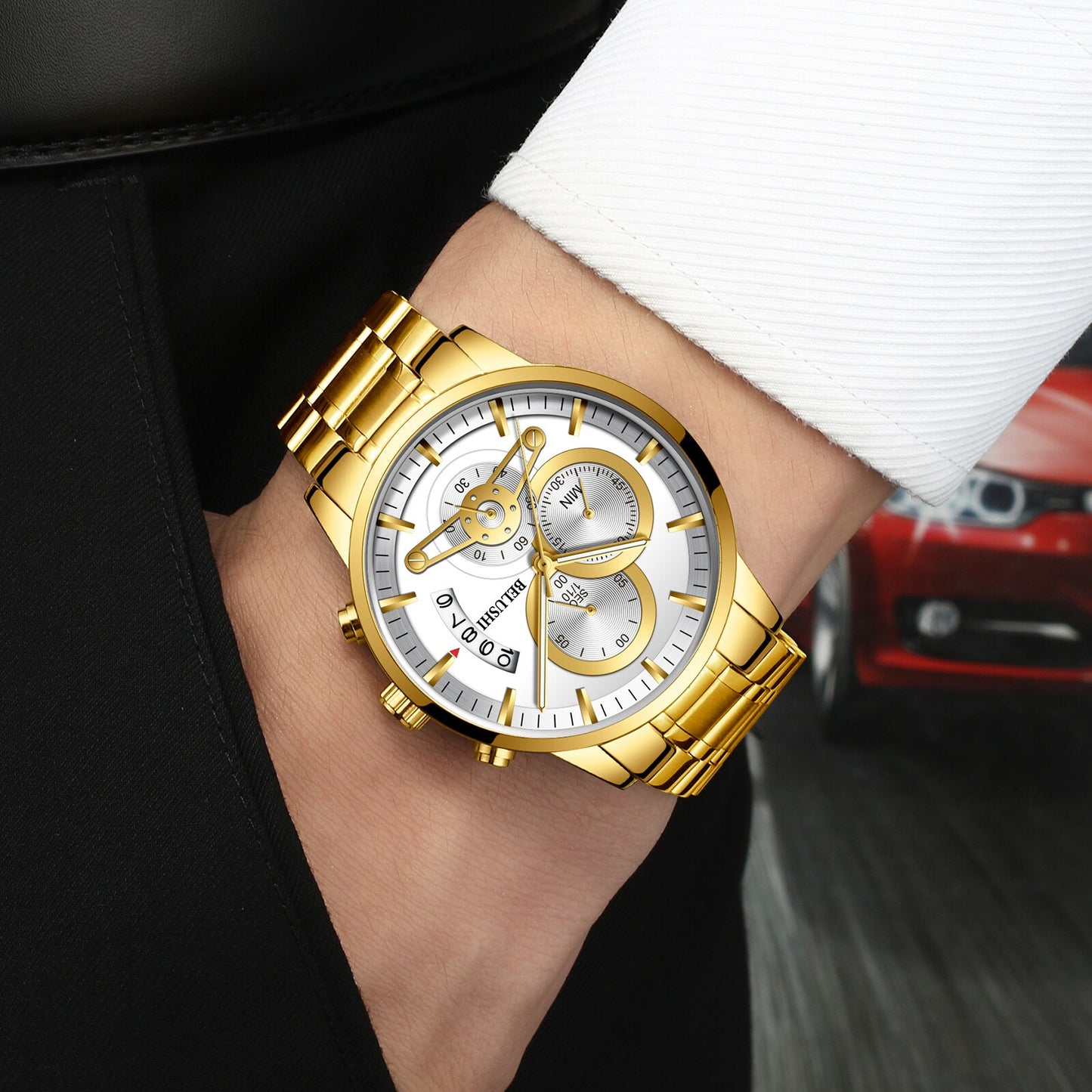 YSYH quartz watch men's gold business watch countdown calendar reloj hombre