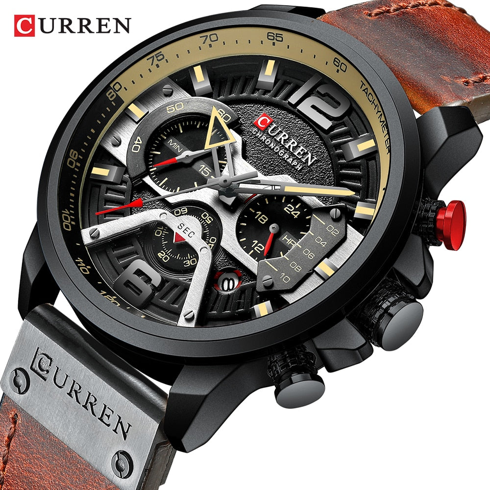 Wristwatch Mens YSYH Luxury Sports Watch Men Leather Watches with Calendar for Men Black Male Clock
