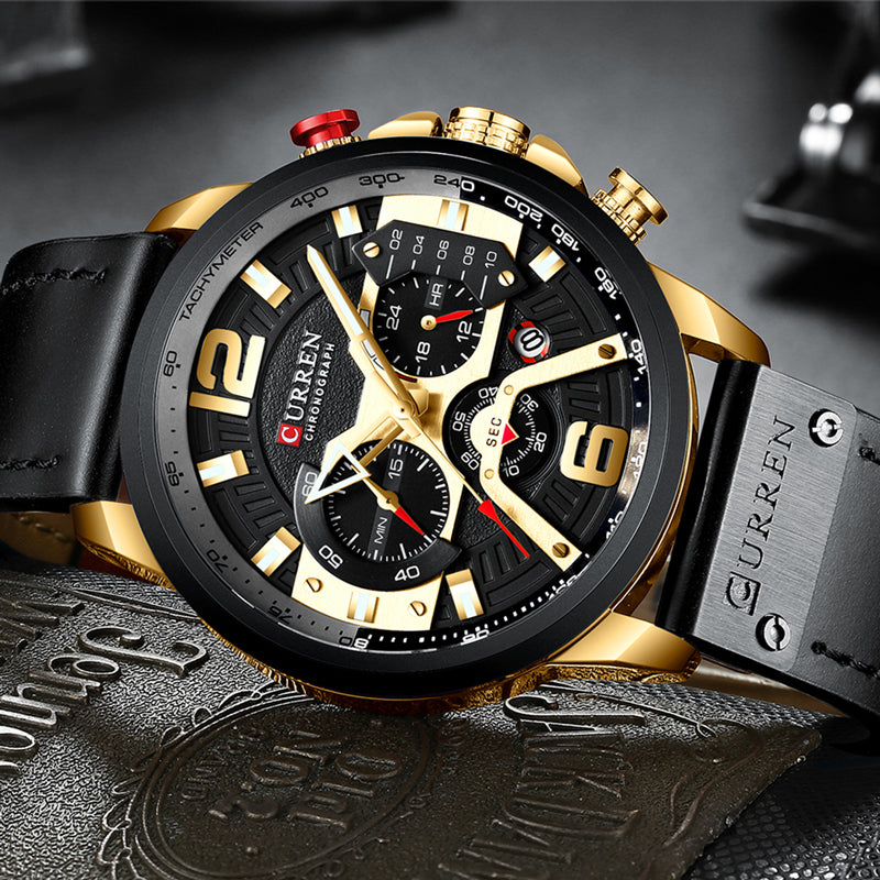 Wristwatch Mens YSYH Luxury Sports Watch Men Leather Watches with Calendar for Men Black Male Clock