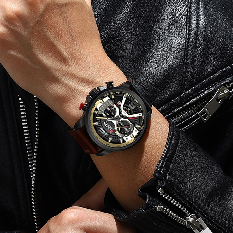 Wristwatch Mens YSYH Luxury Sports Watch Men Leather Watches with Calendar for Men Black Male Clock