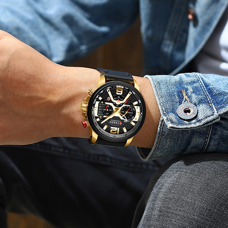 Wristwatch Mens YSYH Luxury Sports Watch Men Leather Watches with Calendar for Men Black Male Clock