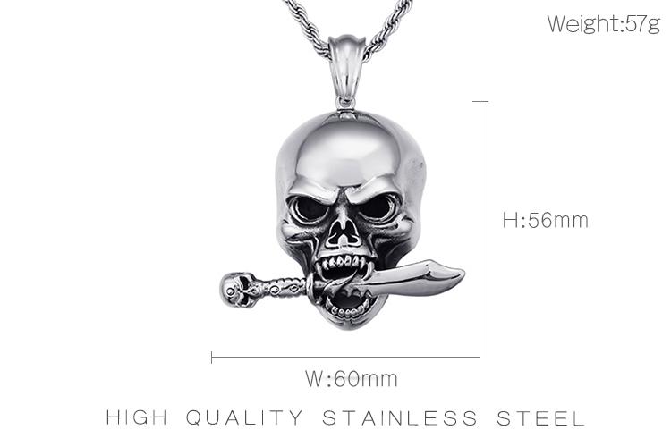 Hyperbole Mexican Skull Stainless Steel Pendant Necklace Silver Machine Charm Necklace-Necklace Pendant-Rossny
